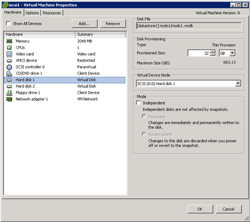 VMWare ESXi virtual machine disks properties