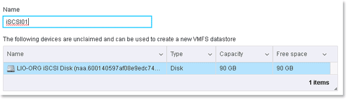 Name new iSCSI resource