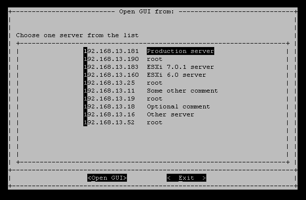 List of remote hosts GUI