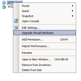Virtual Machine Virtual Hardware Upgrade