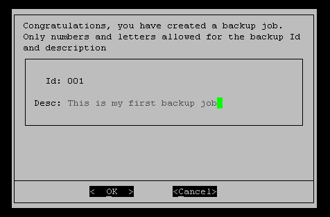 XSIBackup GUI: set backup Id