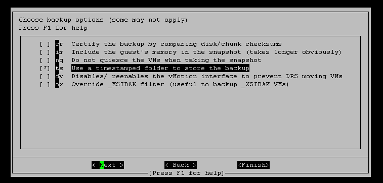 XSIBackup GUI: backup job options