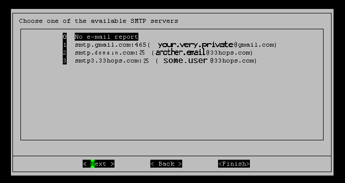 XSIBackup GUI: choose an SMTP server