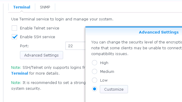 Synology enable SSH access