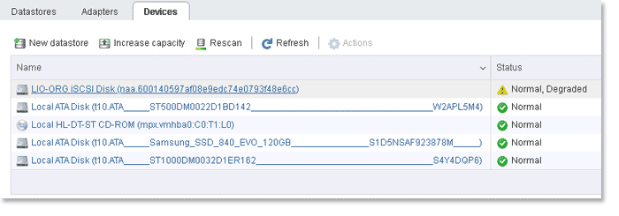 New iSCSI resource listed in ©ESXi